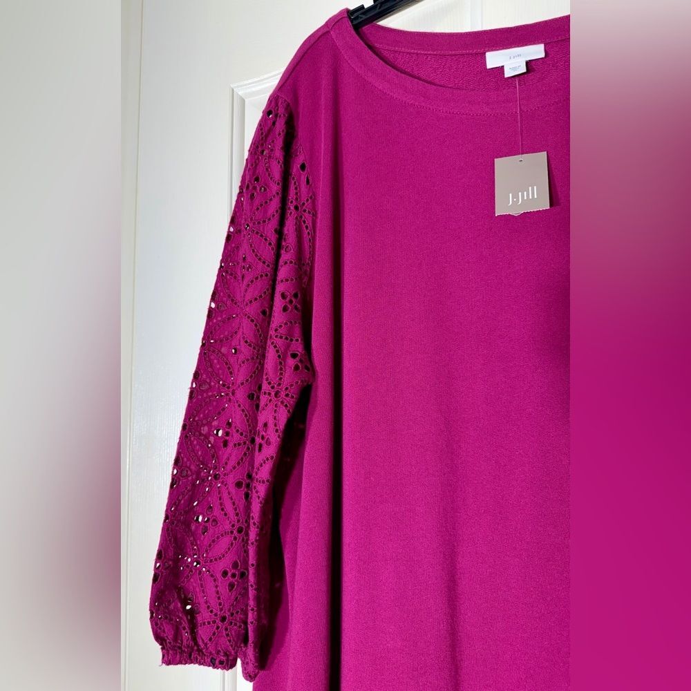 NWT J.Jill Knit Eyelet Dress 2X Berry Pink 3/4 Sleeve Casual - Picture 4 of 8